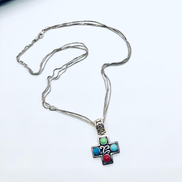 Vintage Silver Stone Cross Necklace - Picture 10 of 12
